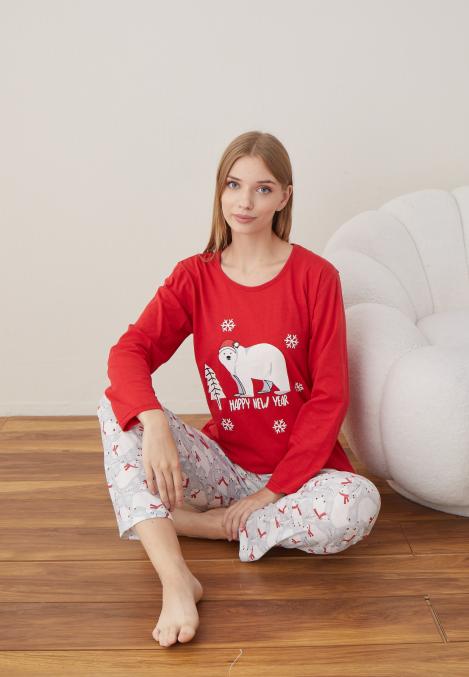 Pijama Dama Craciun ,maneca lunga ,pantaloni lungi,Engros